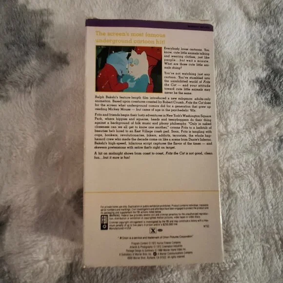 RARE Fritz The Cat 1972 Warner VHS VideoCassetteTested and Works